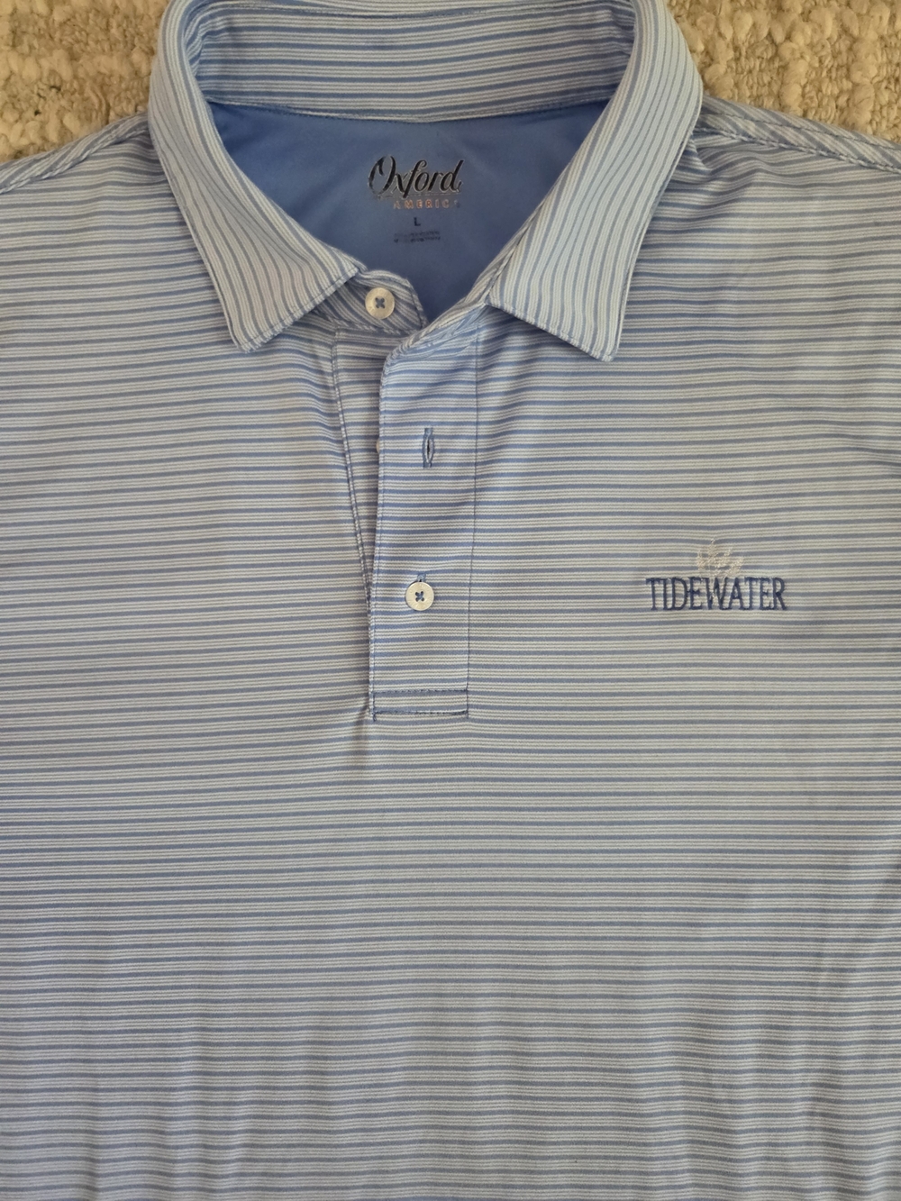 Oxford Light Blue Striped Golf Polo, L